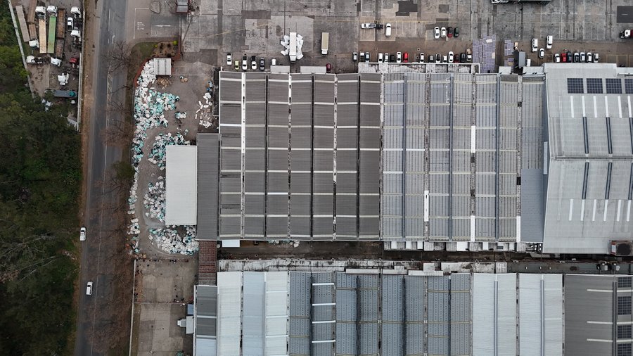 Aerial view of the recycling facility rooftop